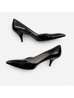 Via Spiga Black Patent Pointed Toe Kitten Heel Pumps